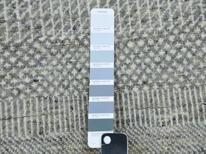 Grey 2'5" x 28'5" Modern / Contemporary Hand knotted Wool Rug - Sku: O079883