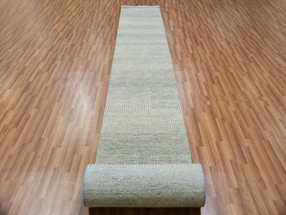 Grey 2'5" x 26'2" Modern / Contemporary Hand knotted Wool Rug - Sku: O079884