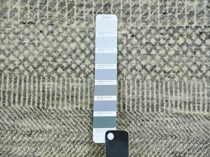 Grey 2'5" x 26'2" Modern / Contemporary Hand knotted Wool Rug - Sku: O079884