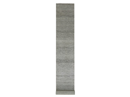 Grey 2'7" x 18'4" Modern / Contemporary Hand knotted Wool Rug - Sku: O079885