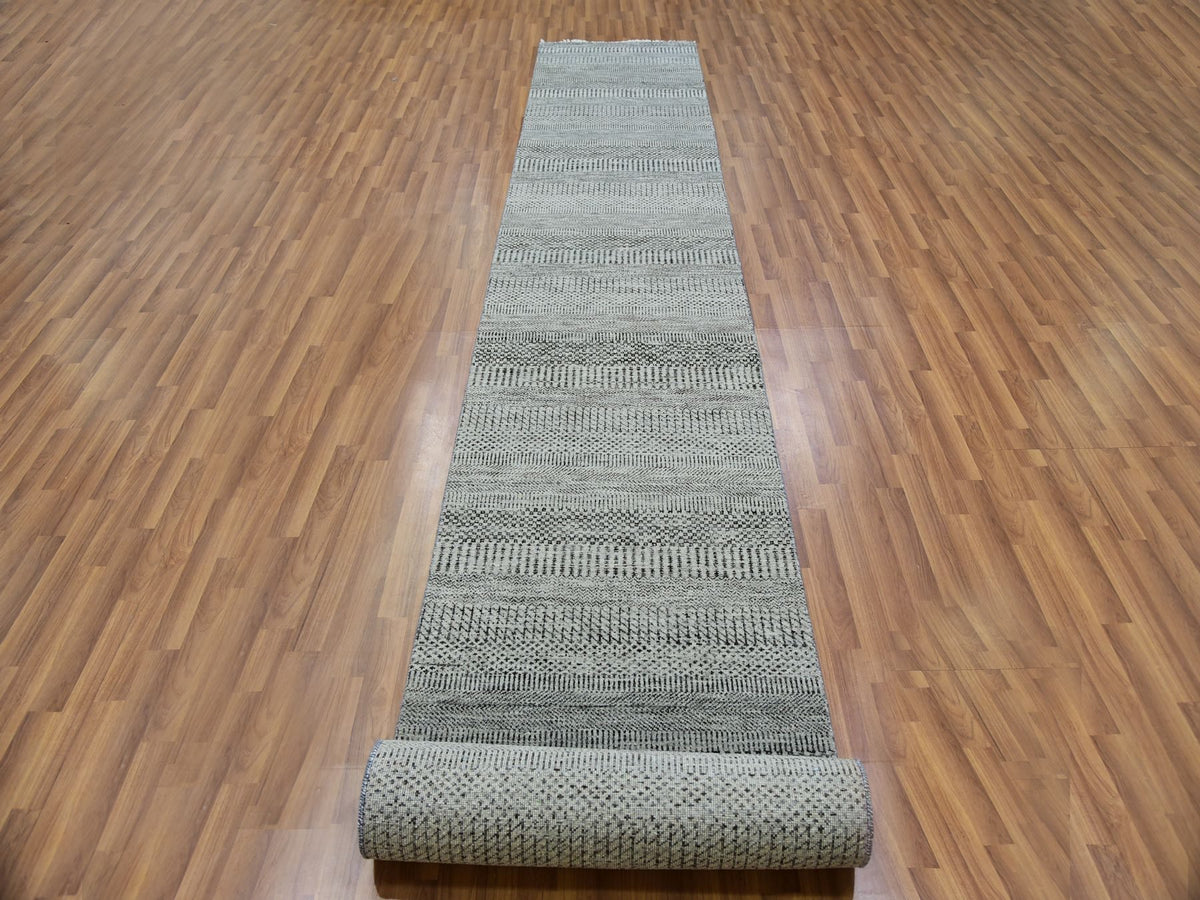 Modern / Contemporary hand-knotted wool runner in Gray, 2'7" x 18'4", SKU O079885