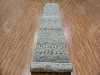 Modern / Contemporary hand-knotted wool runner in Gray, 2'7" x 18'4", SKU O079885