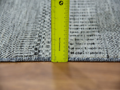 Grey 2'7" x 18'4" Modern / Contemporary Hand knotted Wool Rug - Sku: O079885
