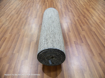 Grey 2'7" x 18'4" Modern / Contemporary Hand knotted Wool Rug - Sku: O079885