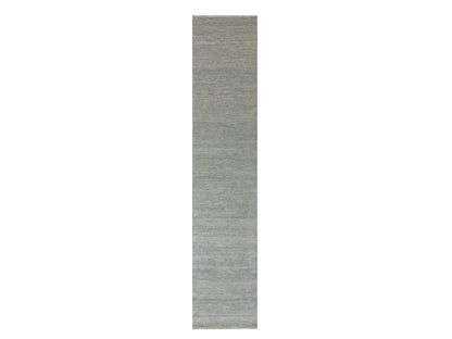 Grey 2'6" x 12'4" Modern / Contemporary Hand knotted Wool Rug - Sku: O079887