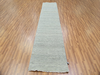 Grey 2'6" x 12'4" Modern / Contemporary Hand knotted Wool Rug - Sku: O079887