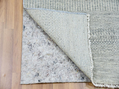 Grey 2'6" x 12'4" Modern / Contemporary Hand knotted Wool Rug - Sku: O079887