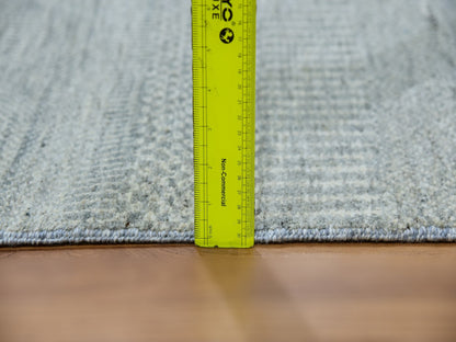 Grey 2'6" x 12'4" Modern / Contemporary Hand knotted Wool Rug - Sku: O079887
