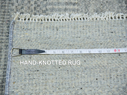 Grey 2'6" x 12'4" Modern / Contemporary Hand knotted Wool Rug - Sku: O079887