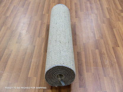 Grey 2'6" x 12'4" Modern / Contemporary Hand knotted Wool Rug - Sku: O079887