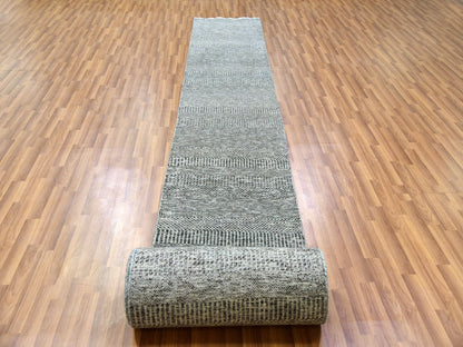Grey 2'5" x 30'1" Modern / Contemporary Hand knotted Wool Rug - Sku: O079888