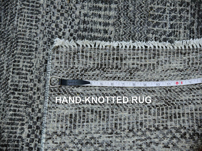 Grey 2'5" x 30'1" Modern / Contemporary Hand knotted Wool Rug - Sku: O079888