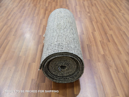 Grey 2'5" x 30'1" Modern / Contemporary Hand knotted Wool Rug - Sku: O079888
