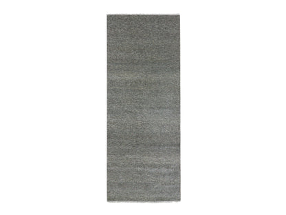 Grey 4'0" x 10'2" Modern / Contemporary Hand knotted Wool Rug - Sku: O079889