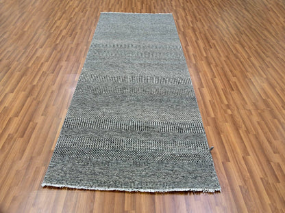 Grey 4'0" x 10'2" Modern / Contemporary Hand knotted Wool Rug - Sku: O079889