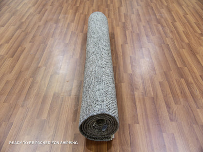 Grey 4'0" x 10'2" Modern / Contemporary Hand knotted Wool Rug - Sku: O079889