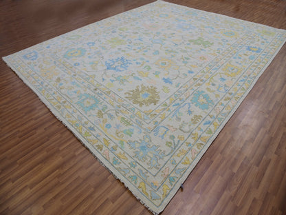Ivory 12'4" x 14'10" Oushak And Peshawar Hand knotted Wool Rug - Sku: O079897