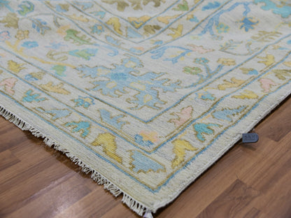 Ivory 12'4" x 14'10" Oushak And Peshawar Hand knotted Wool Rug - Sku: O079897
