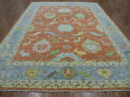 Red 12'1" x 4'7" Oushak / Peshawar Hand knotted Wool Rug - Sku: O079901