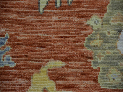 Red 12'1" x 4'7" Oushak / Peshawar Hand knotted Wool Rug - Sku: O079901