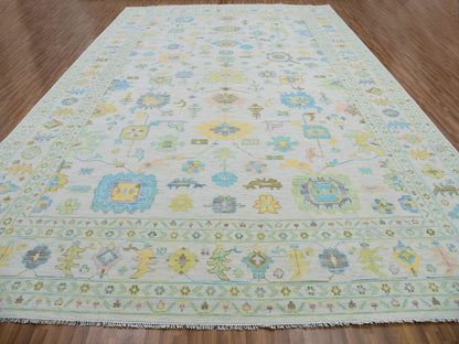 Ivory 12'2" x 17'10" Oushak And Peshawar Hand knotted Wool Rug - Sku: O079907