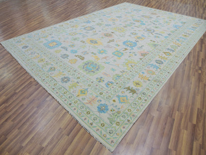 Ivory 12'2" x 17'10" Oushak And Peshawar Hand knotted Wool Rug - Sku: O079907