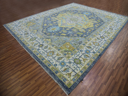 Grey 11'10" x 14'9" Traditional Hand knotted Wool Rug - Sku: O079912