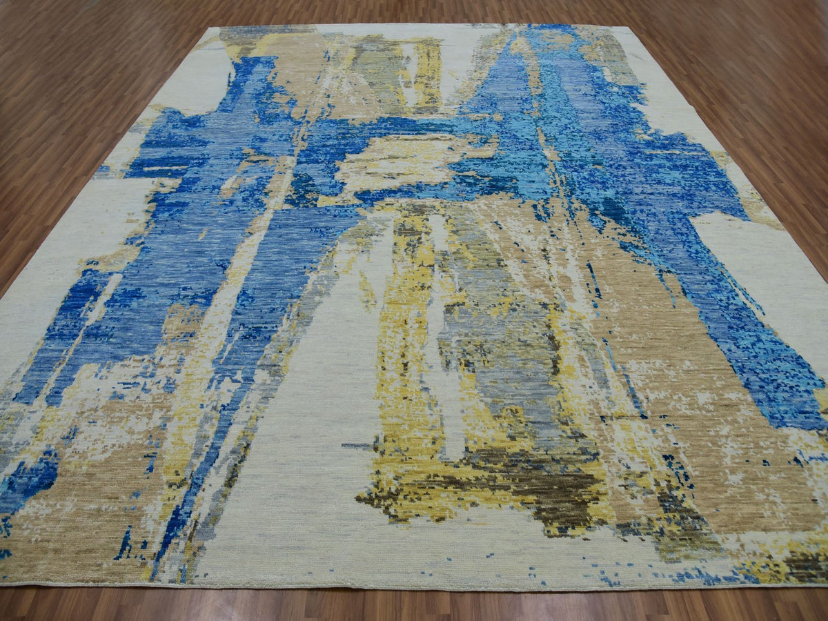 Modern / Contemporary hand-knotted wool rug in Ivory, 12'1" x 13'10", SKU O079915