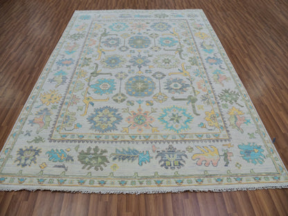 Ivory 8'0" x 10'3" Oushak And Peshawar Hand knotted Wool Rug - Sku: O079922