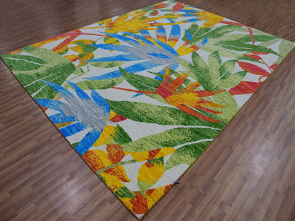 Ivory 9'0" x 12'3" Modern and Contemporary Hand knotted Wool Rug - Sku: O079936