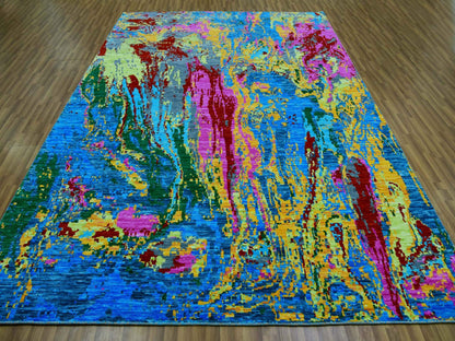 Modern / Contemporary hand-knotted wool rug in Blue, 9'0" x 11'9", SKU O079937