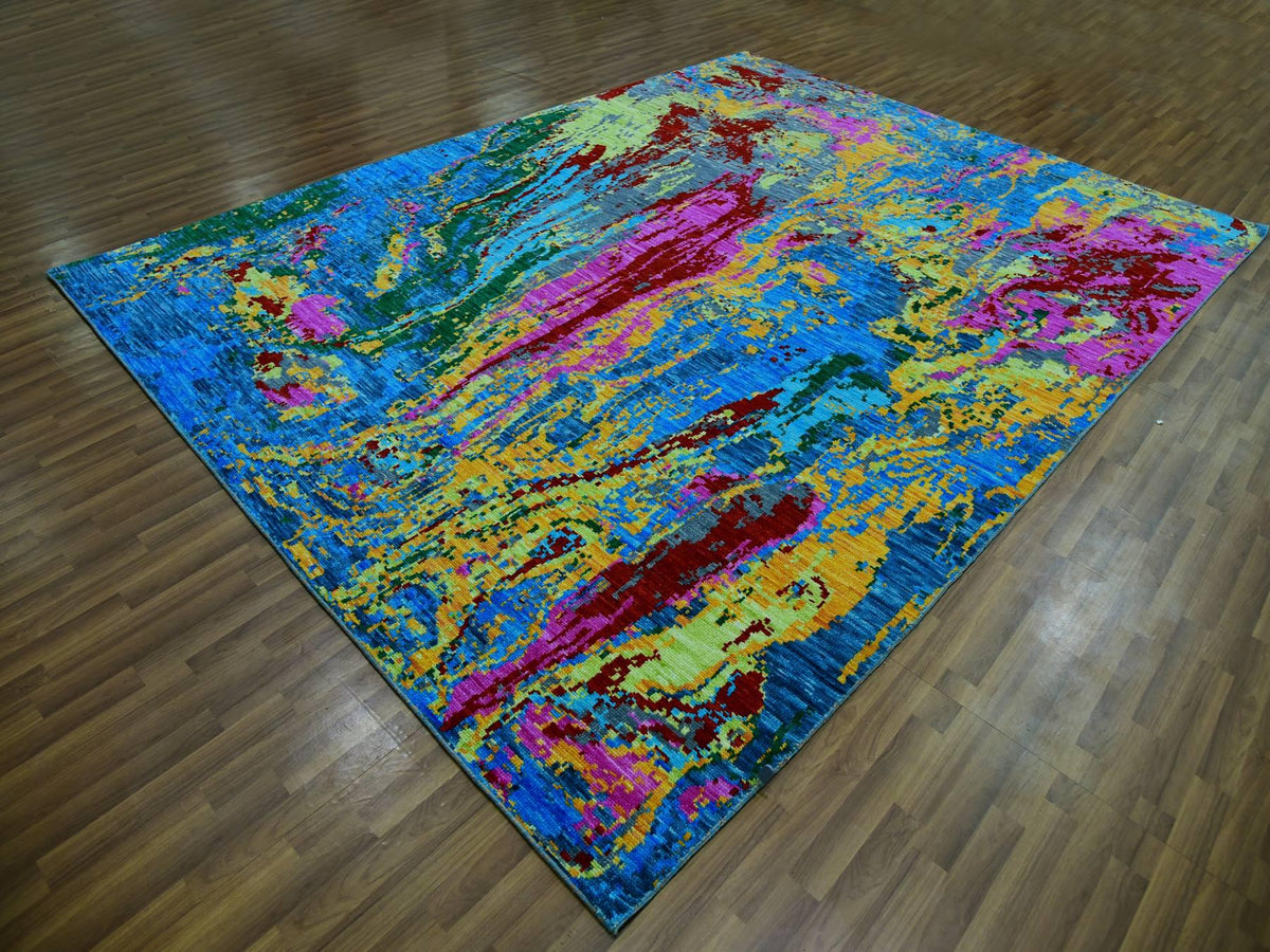 Modern / Contemporary hand-knotted wool rug in Blue, 9'0" x 11'9", SKU O079937