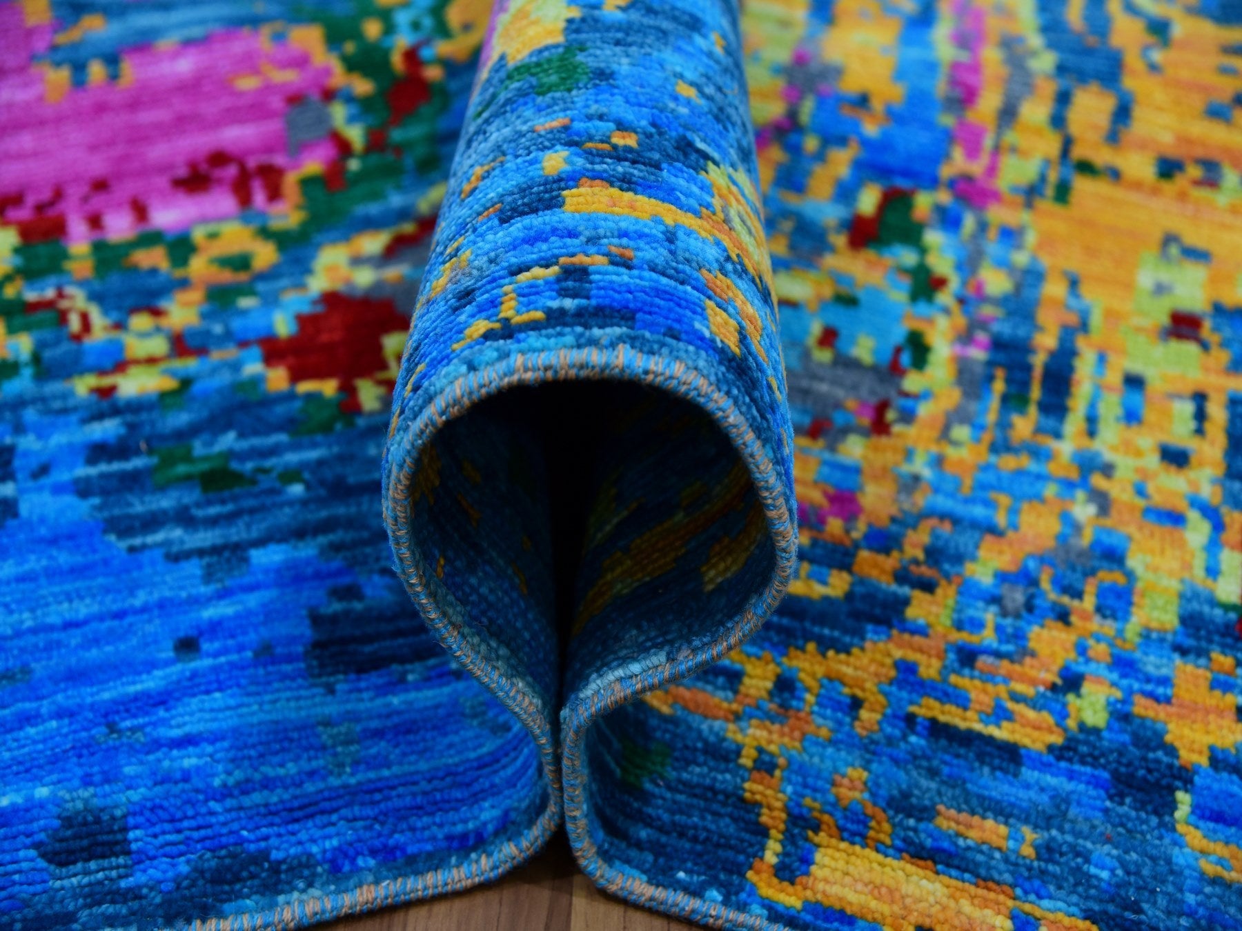 Modern / Contemporary hand-knotted wool rug in Blue, 9'0" x 11'9", SKU O079937