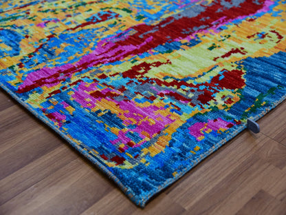 Modern / Contemporary hand-knotted wool rug in Blue, 9'0" x 11'9", SKU O079937