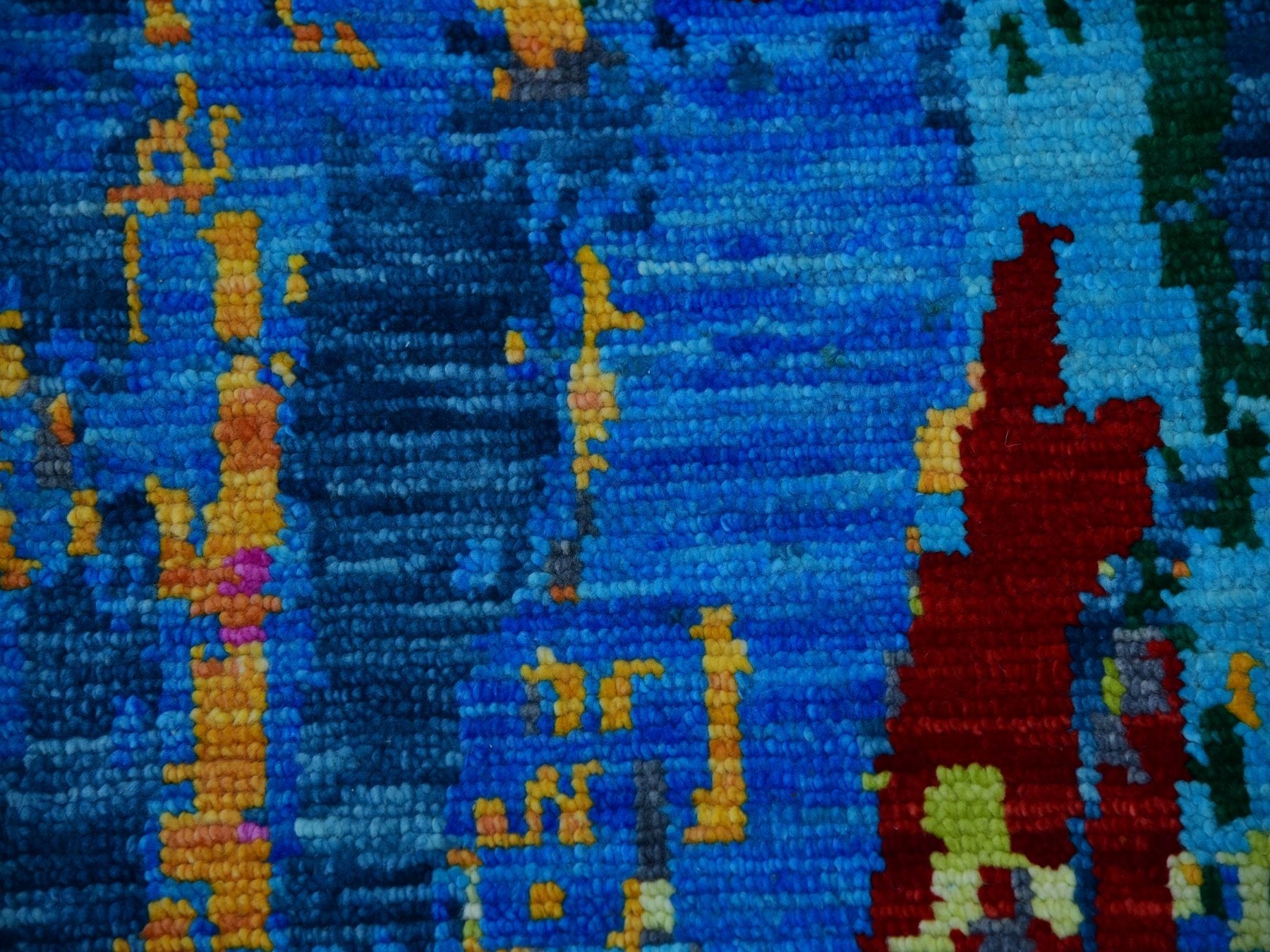 Modern / Contemporary hand-knotted wool rug in Blue, 9'0" x 11'9", SKU O079937