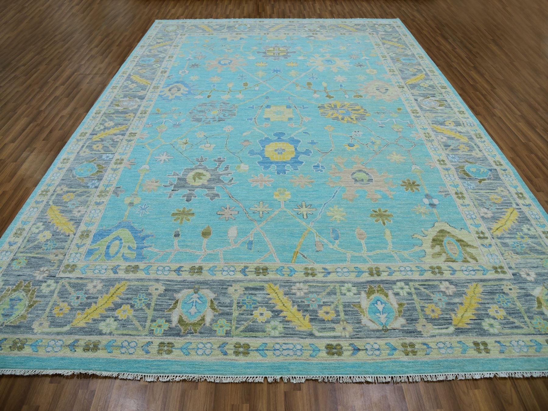 Oushak hand-knotted wool rug in Blue, 10'1" x 13'10", SKU O079953