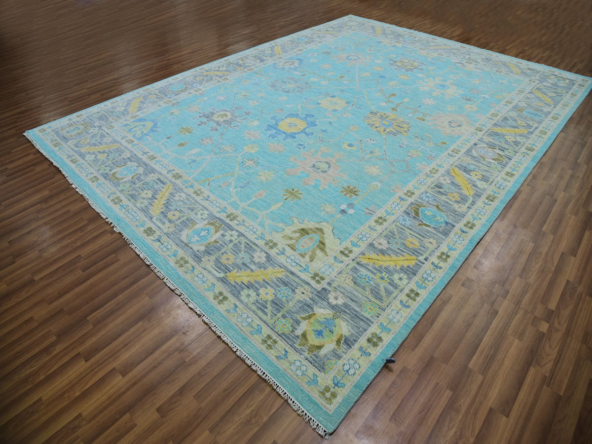 Oushak hand-knotted wool rug in Blue, 10'1" x 13'10", SKU O079953