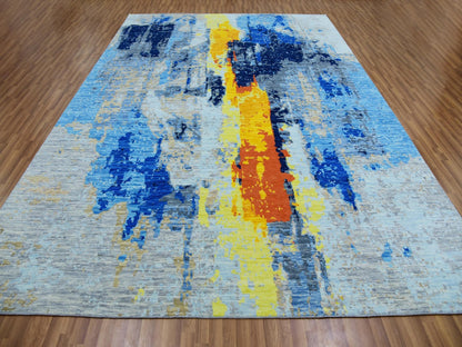 Grey 10'0" x 13'9" Modern / Contemporary Hand knotted Wool Rug - Sku: O079963