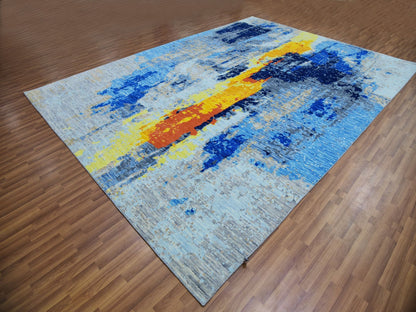 Grey 10'0" x 13'9" Modern / Contemporary Hand knotted Wool Rug - Sku: O079963