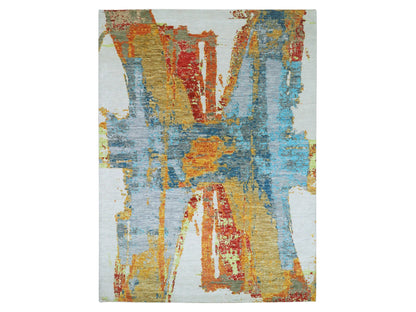 Ivory 10'3" x 14'0" Modern and Contemporary Hand knotted Wool Rug - Sku: O079964