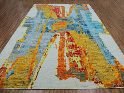 Ivory 10'3" x 14'0" Modern and Contemporary Hand knotted Wool Rug - Sku: O079964