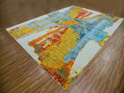 Ivory 10'3" x 14'0" Modern and Contemporary Hand knotted Wool Rug - Sku: O079964