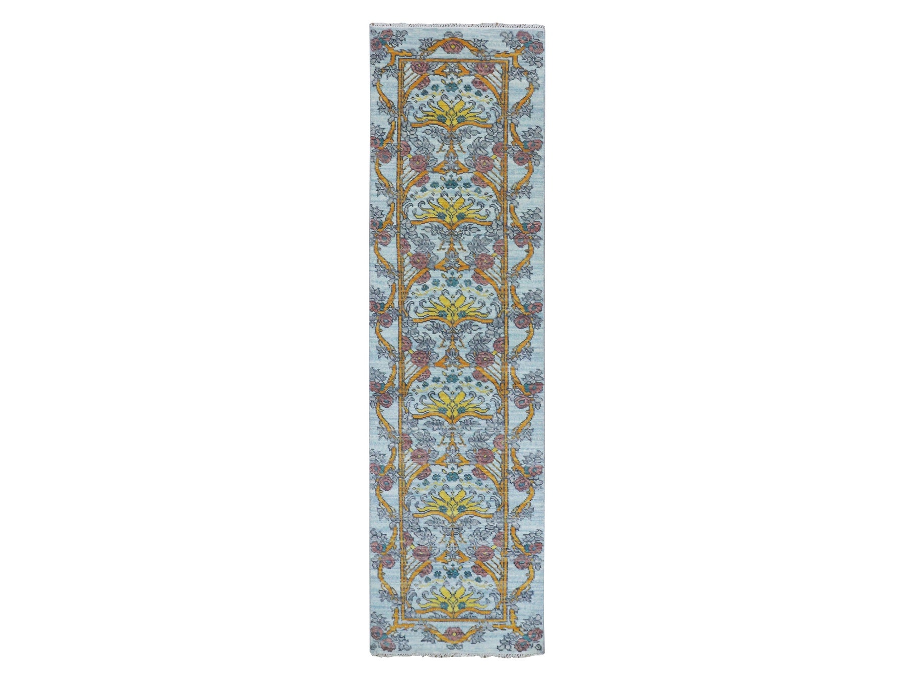 Modern / Contemporary hand-knotted wool runner in Blue, 2'8" x 9'5", SKU O079968
