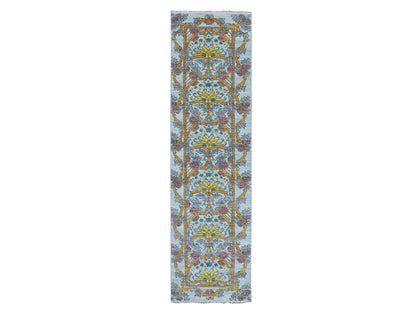 Modern / Contemporary hand-knotted wool runner in Blue, 2'8" x 9'5", SKU O079968