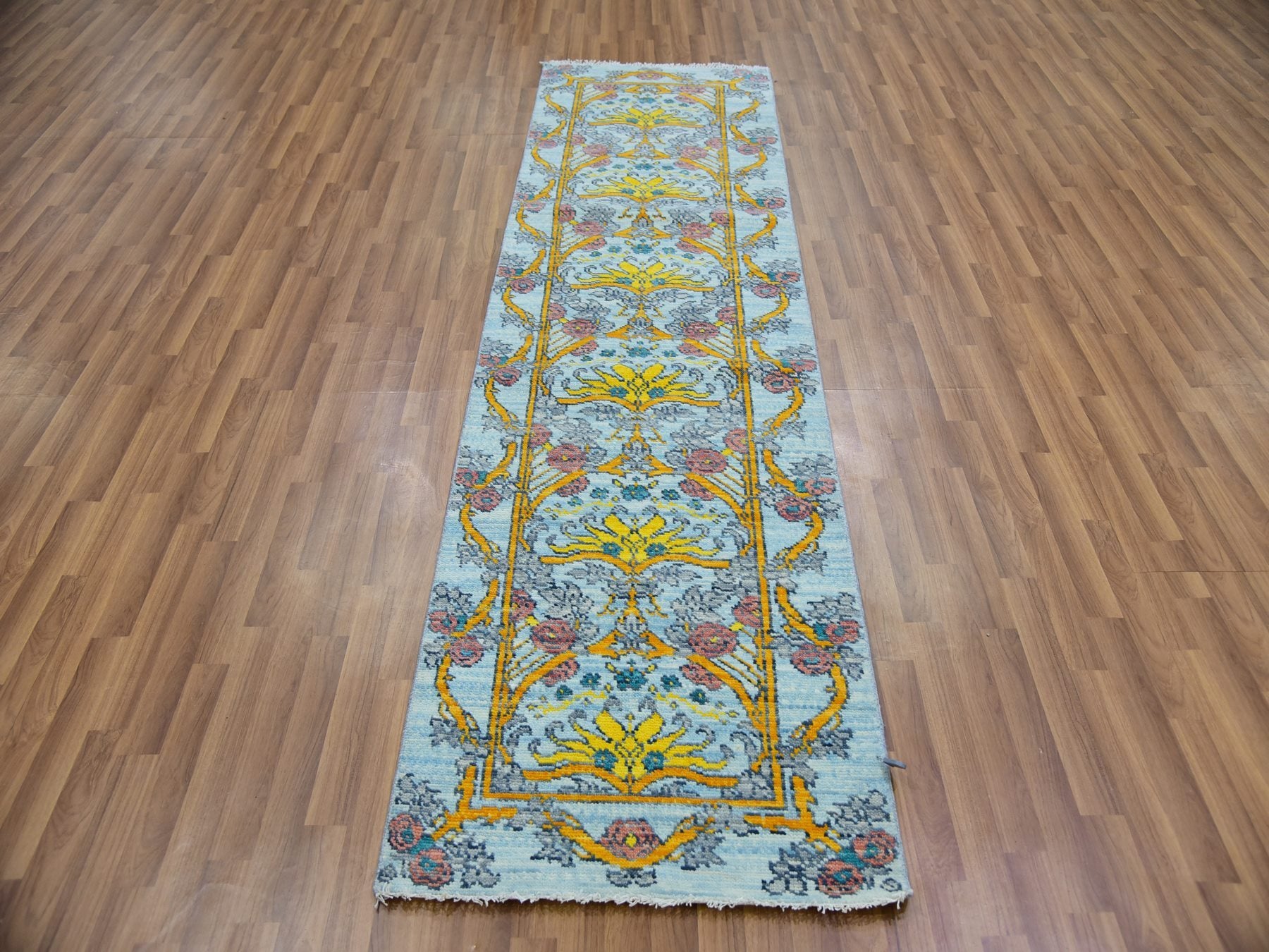 Modern / Contemporary hand-knotted wool runner in Blue, 2'8" x 9'5", SKU O079968