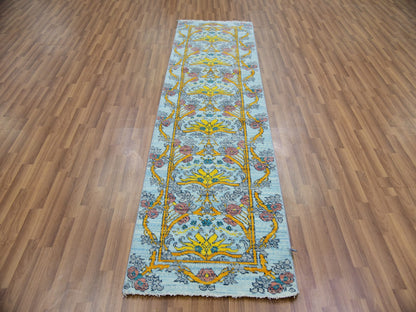 Modern / Contemporary hand-knotted wool runner in Blue, 2'8" x 9'5", SKU O079968