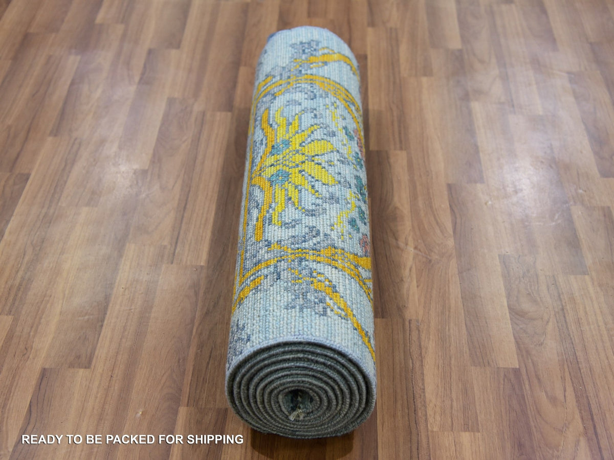 Modern / Contemporary hand-knotted wool runner in Blue, 2'8" x 9'5", SKU O079968