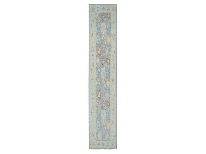 Grey 2'0" x 15'7" Oushak And Peshawar Hand knotted Wool Rug - Sku: O079970