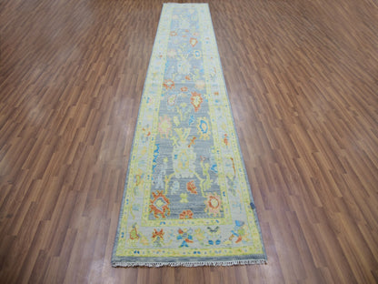 Grey 2'0" x 15'7" Oushak And Peshawar Hand knotted Wool Rug - Sku: O079970