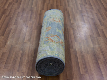 Grey 2'0" x 15'7" Oushak And Peshawar Hand knotted Wool Rug - Sku: O079970
